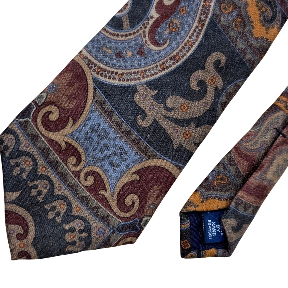 Ralph Lauren tie Men Muted Fall Colors Paisley Cashmere Silk Handmade USA Luxury